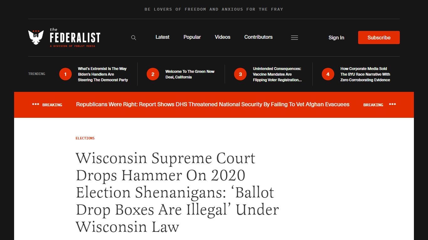 WI Supreme Court: 'Ballot Drop Boxes Are Illegal' Under Wisconsin Law